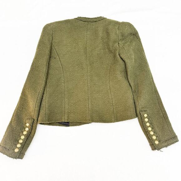 Zara Green Shoulder Pad Structured Tweed Open Blazer Size XS - Picture 2 of 6